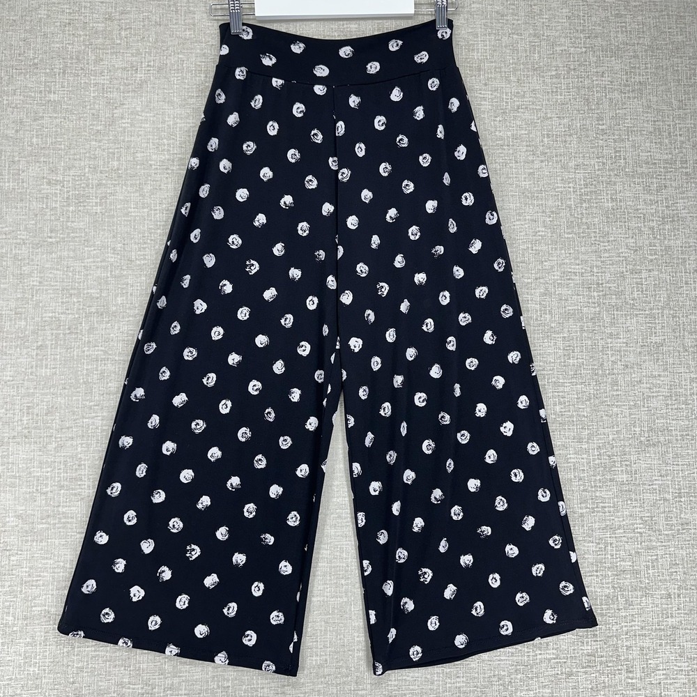 Clara‎ Sunwoo Pants Womens Small Black Polka Dot Wide Leg Cropped Pull On Jersey